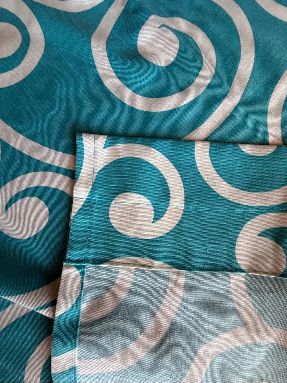 Handmade Teal & White Swirl Window Curtains - Set of 2 (81